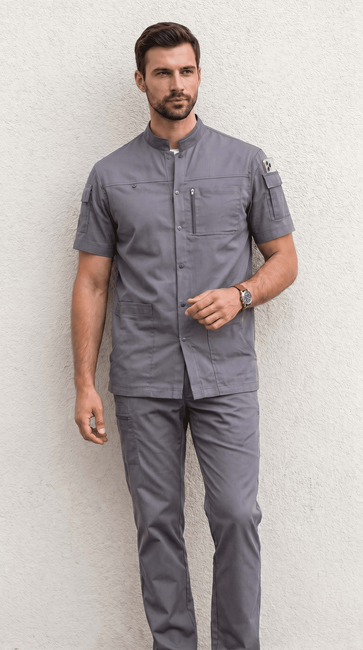 Classic V-Neck Set — Stone