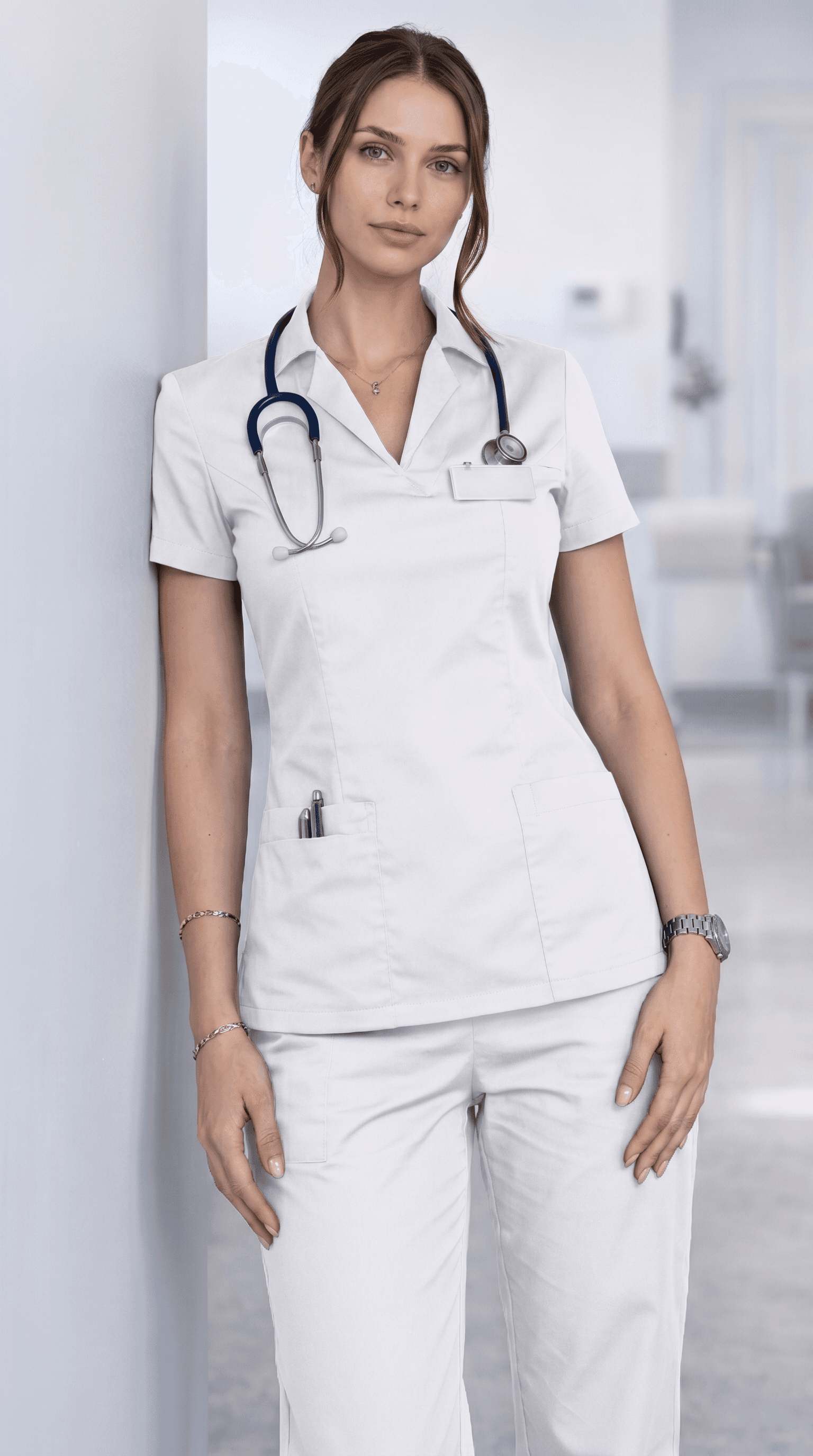 Slim Zip Tunic Suit — Ivory